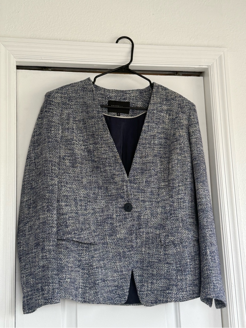 Lafayette 148 New York Navy Tweed Single-Button Blazer